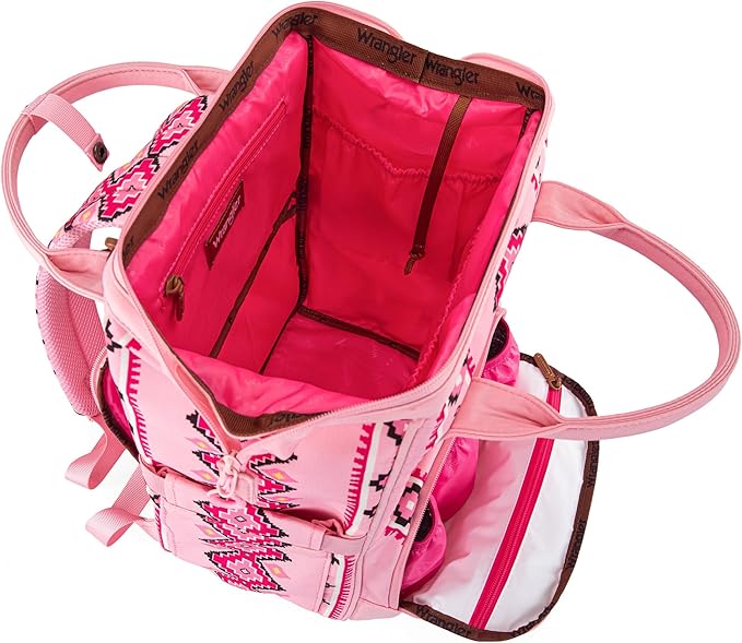 Montana West Wrangler Diaper Bag Backpack Aztec Travel Backpack Purses Western Multi-Function Baby Bags for Mom with Waterproof Insulated Pockets