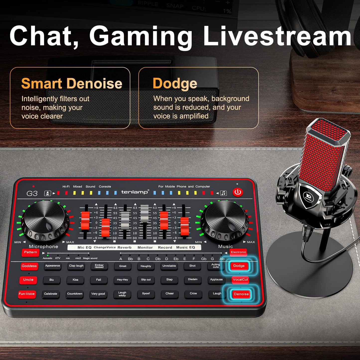 Podcast Microphone Bundle Live Sound Card Streaming Audio Mixer, Podcast Equipment With Voice Changer/Audio Interface For Live S