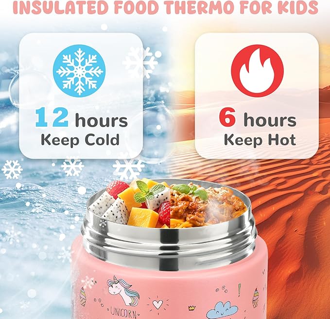 10oz Soup Thermo for Hot Food Kids Insulated Food Jar Container with Spoon Width Mouth Stainless Steel Leak Proof Thermo Lunch Box for School Travel