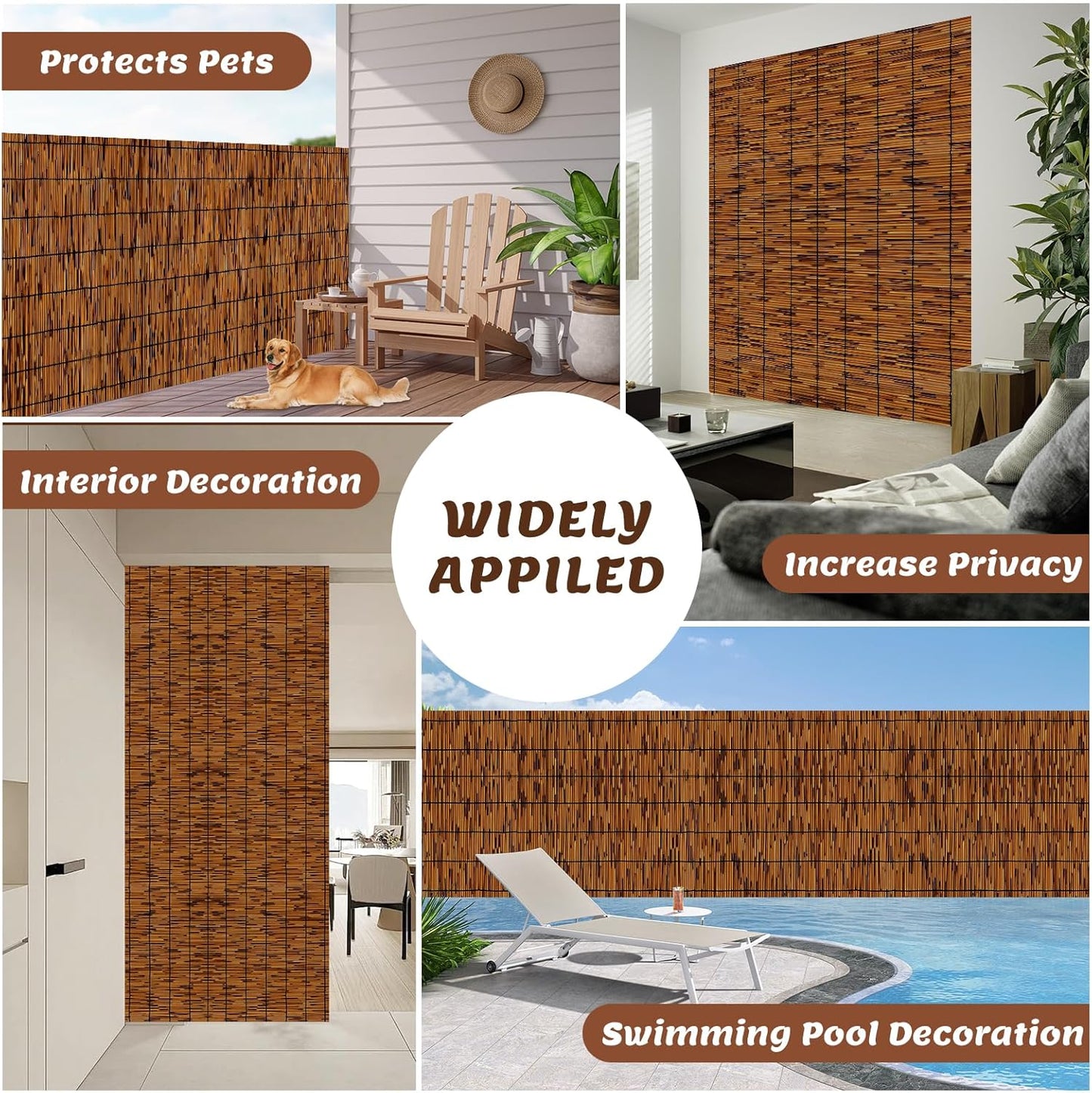 Natural Bamboo Reed Fence, 2 Pack 6FT x 16.4FT,Bamboo Fence Rolls 6 Feet High Outdoor for Garden, Decorative Fence for Outdoor Privacy Screening, Sun Blocking, Decorative Divider, Brown