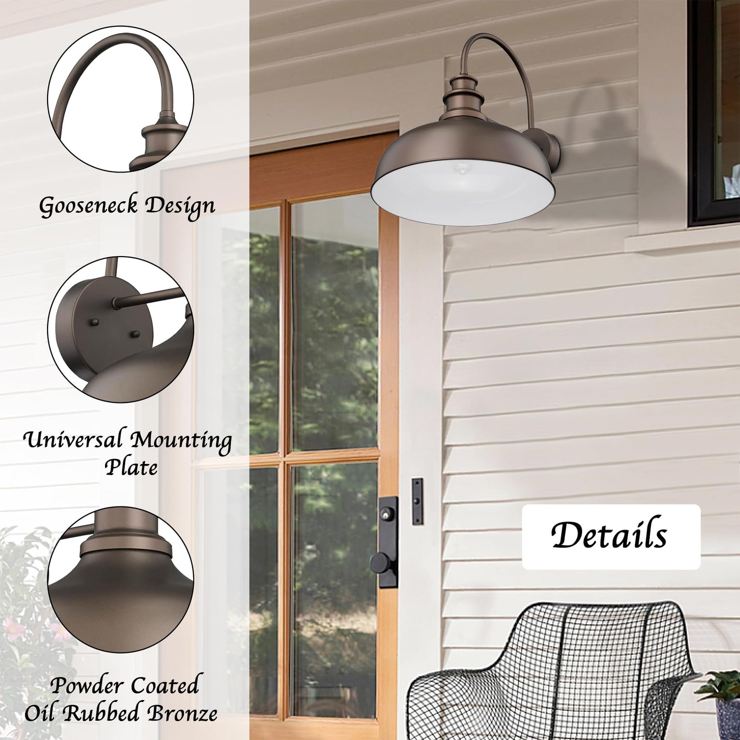 Bestshared Outdoor Gooseneck Barn Light Sconce Vintage Metal Wall Lantern 2pack ORB+White