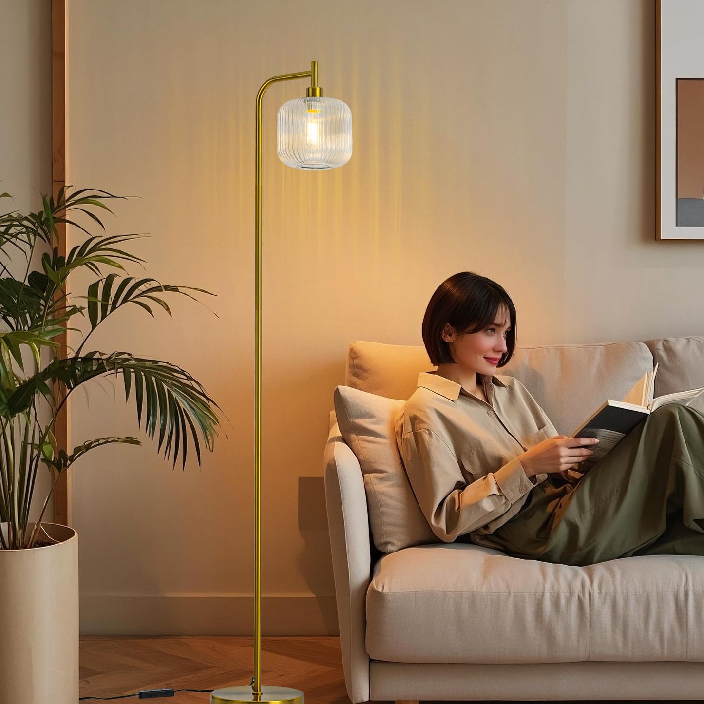 MAYNA Glass Floor Lamp, Modern 67-Inch Tall with Remote Control, Transparent Glass Shade, Suitable for Living Room and Bedroom