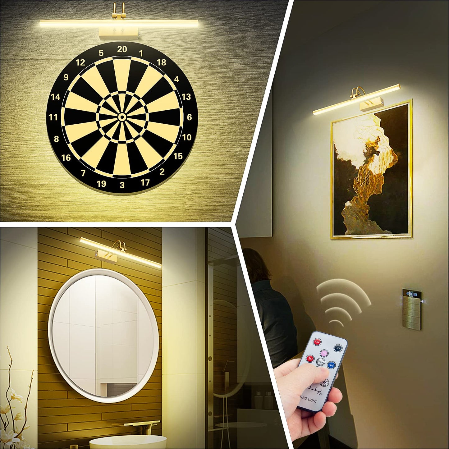 RAIFOOLLY Picture Light, 13in Battery Operated Art Light, Dimmable, Brass, Model RF00181