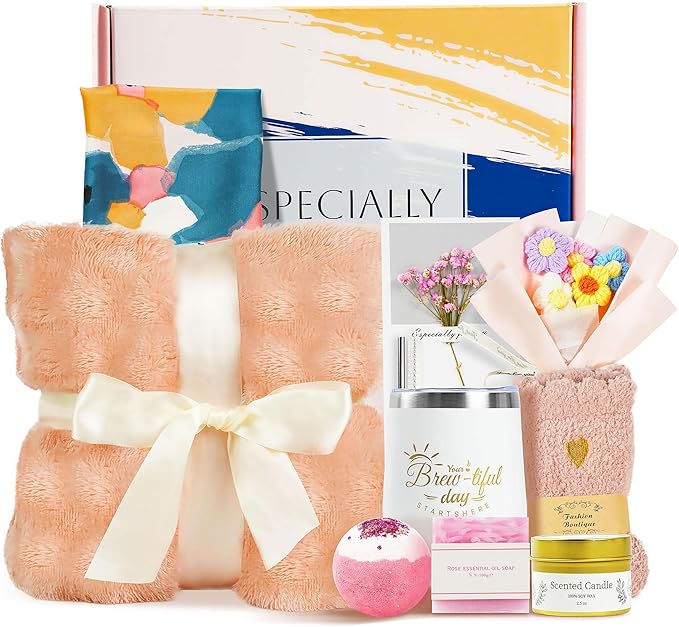 Get Well Soon Gift Baskets for Women - 12pcs Care Package with Cozy Blanket, Scented Candle, Tumbler | Thinking of You, Su...