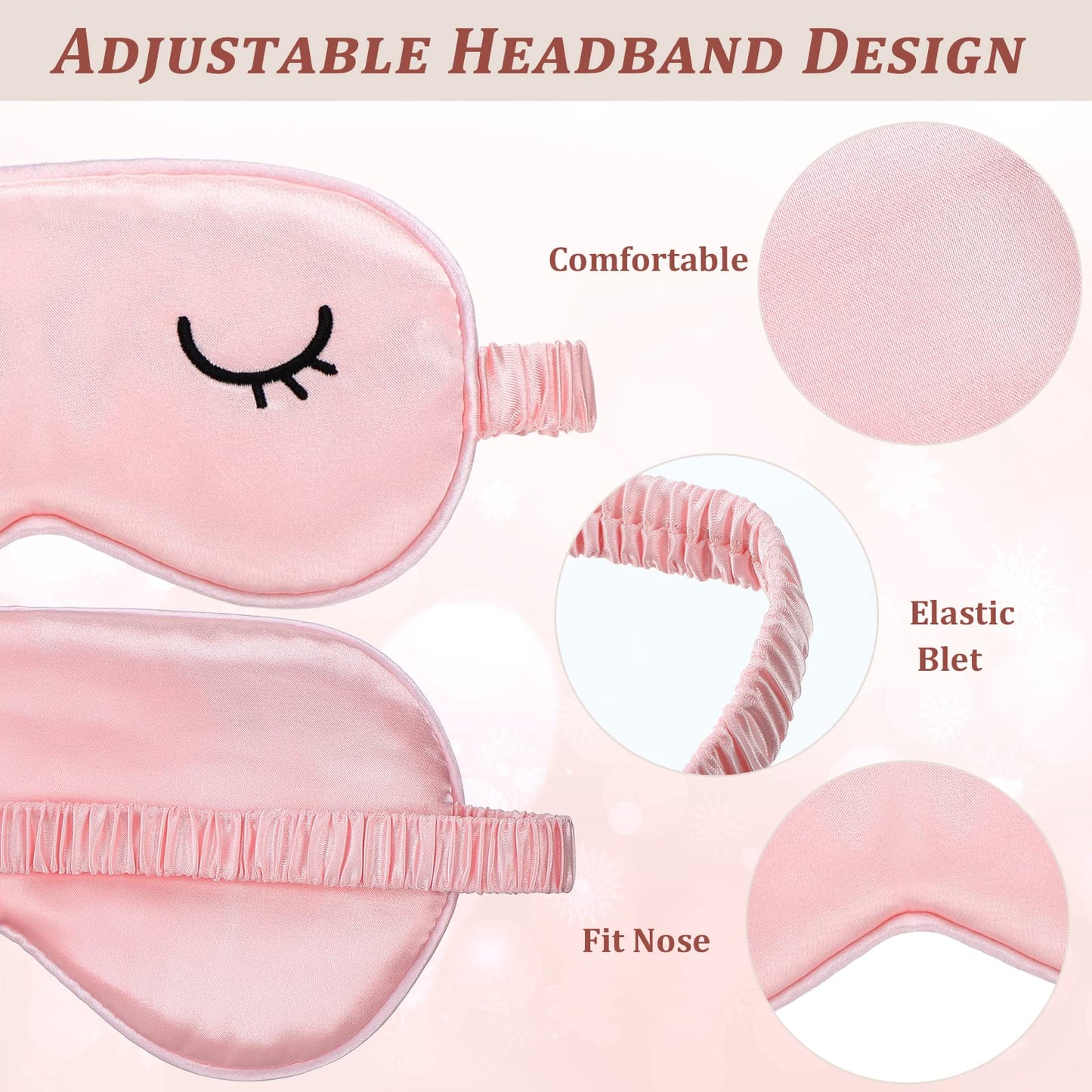 Geyoga 2 Pcs Cute Sleep Eye Masks for Adult Silk Sleep Eye Cover Cute Lightweight Adjustable Eyeshade Mask Satin Night Eyeshade Covers with 2 Pcs Storage Bag(Adult, Pink)