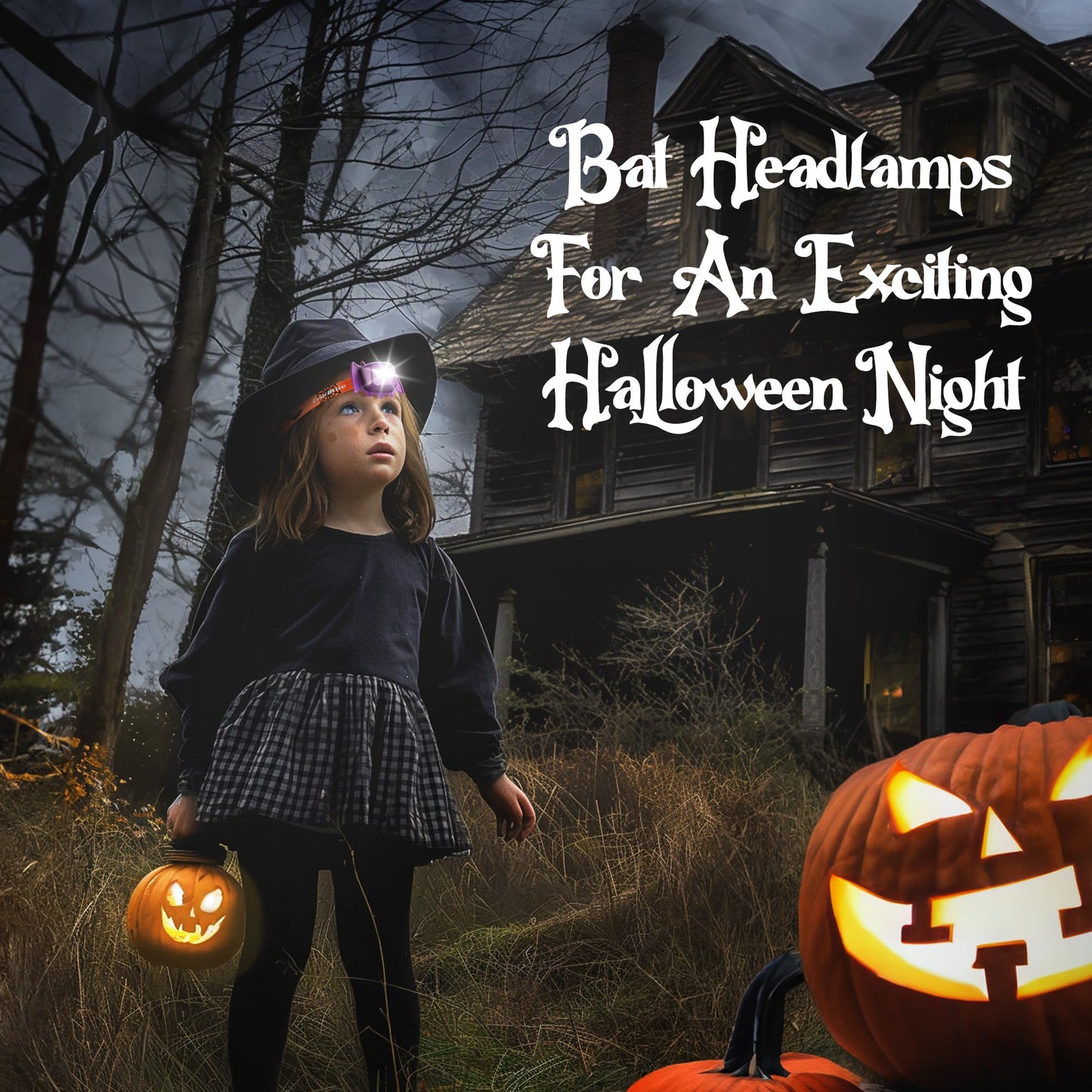 Everbrite Halloween Bat Headlamps Halloween Gifts 3 Modes Head Lamps With Warm/Red/Strobe Lights  Headlights For Halloween Party And Decorations 2 Pack