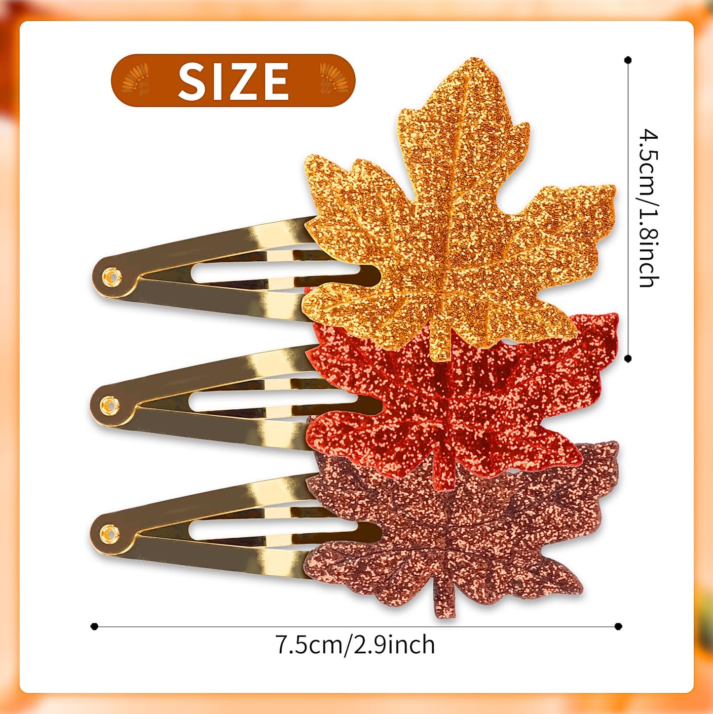 12PCS Fall Maple Leaf Hair Clip Glitter Red Brown Gold Autumn Hair Accessories for Women Thanksgiving Leaves Hair Clip Festive F
