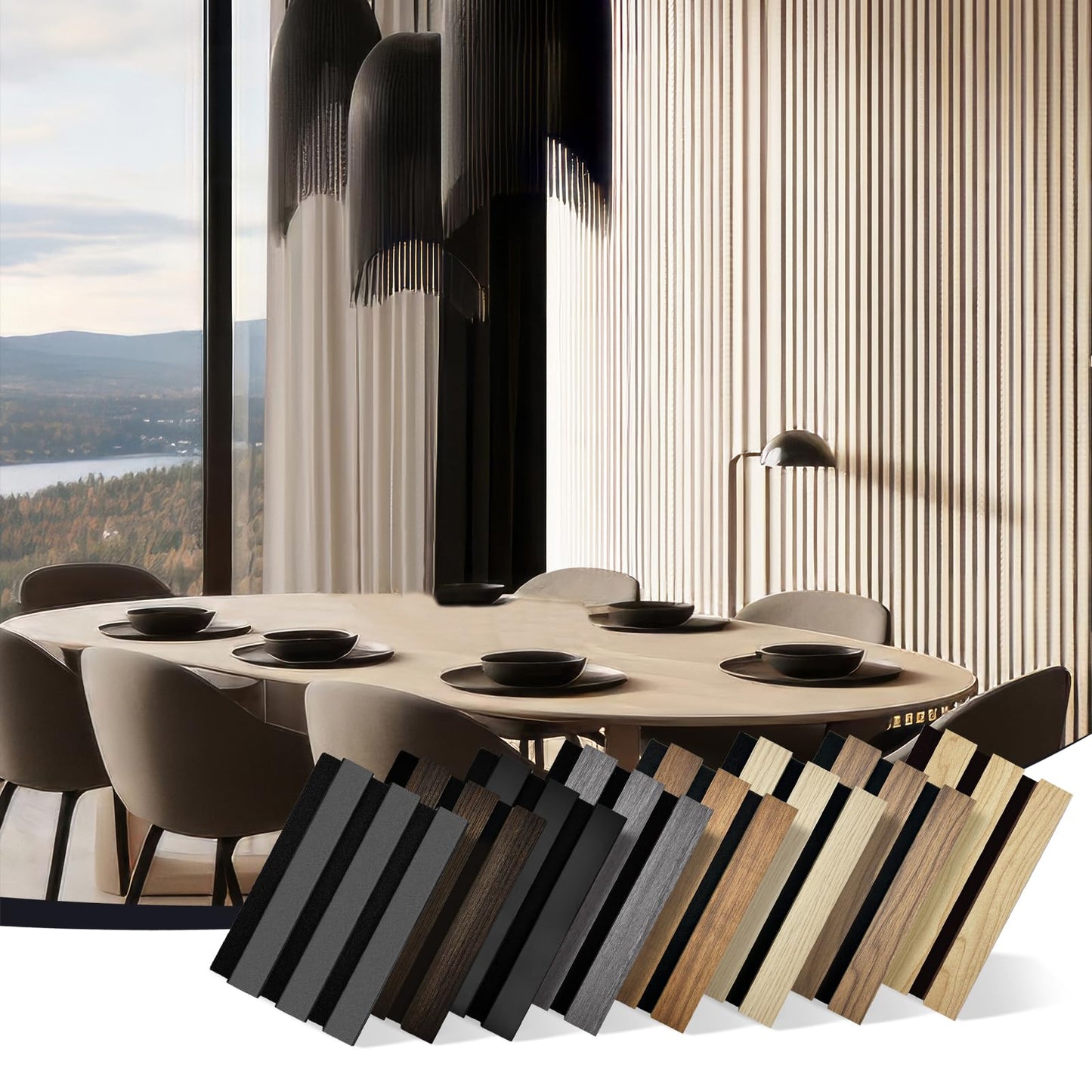 RITOLLO Wood Panels for Wall 4.92  7.68 Acoustic Panels for Interior Wall Decor, 3D Wood Slat Wall Panel/Fluted Sound Absorbing