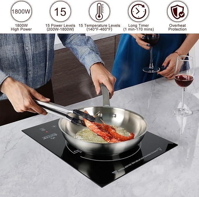 Duxtop Built-in Induction Cooktop, Portable Countertop Burner, Sensor Touch Induction Burner, 170-Minute Timer, Safety Lock, 1800W BT-200T1/8600BI