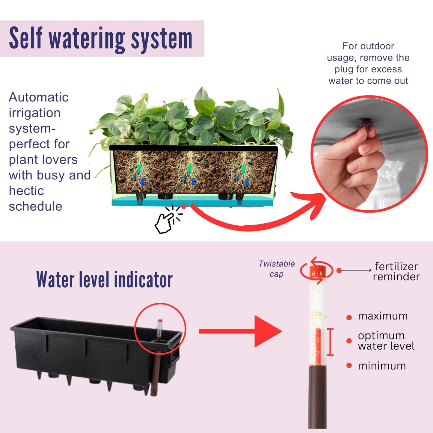 LaLaGreen Planter Boxes Outdoor (40 Inch, 1 Pack) Rectangular Self Watering System Window Flower Boxes with Bracket, Large White Planters Vertical Plant Container Hanging Wall Mount Indoor Succulents