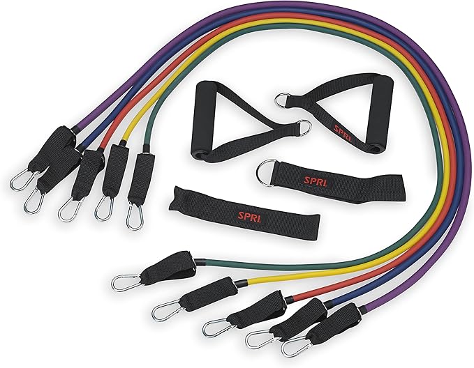 SPRI Resistance Band Kit - Resistance Training Interchangeable Tubes for Full Body Toning - Includes 5 Exercise Bands, Ank...