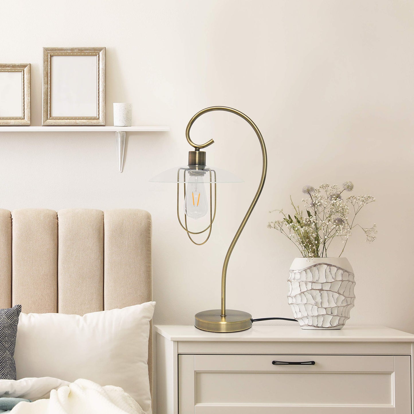 Simple Designs Lt1086-Abs Modern Metal Table Lamp, Antique Brass Finish, Iron Construction