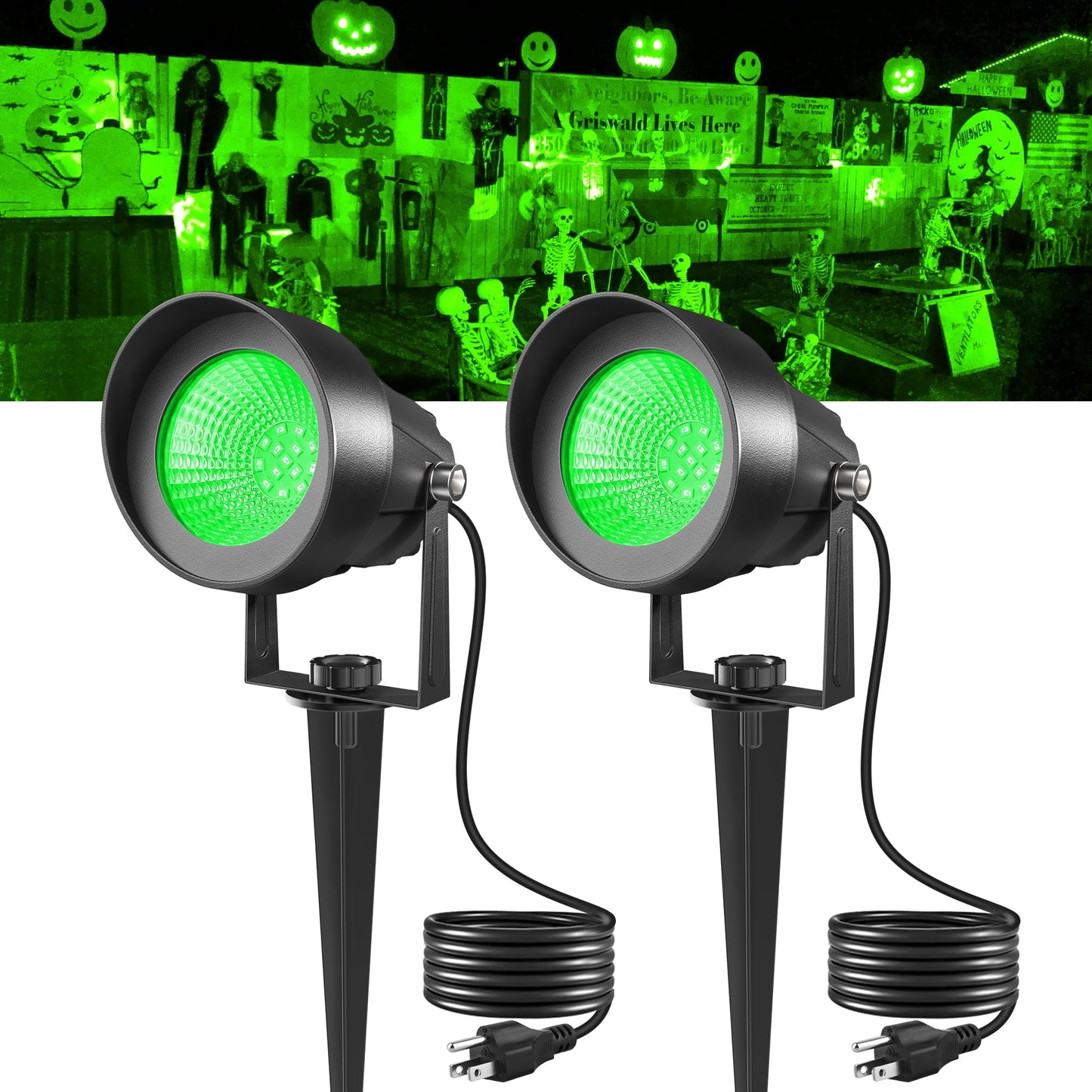 T-Sun Christmas Green Spotlight Outdoor  Waterproof Led Landscape Lighting With Us Plug  Easy Install 270?Adjustable Outdoor Spot Lights For Garden Tree Yard Decor  2 Pack