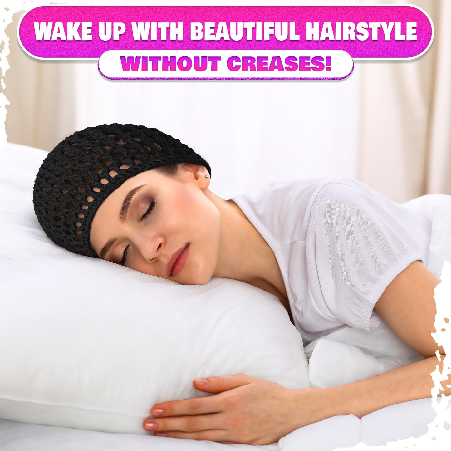 4 Pcs Black Hair Net for Women – 5.5 x 7" Soft, Lightweight Viscose Hair Nets for Sleeping – Stretchable, Breathable, Comfortable for Extended Wear, Size May Vary by 0.5–1" – Gentle for Daily Use