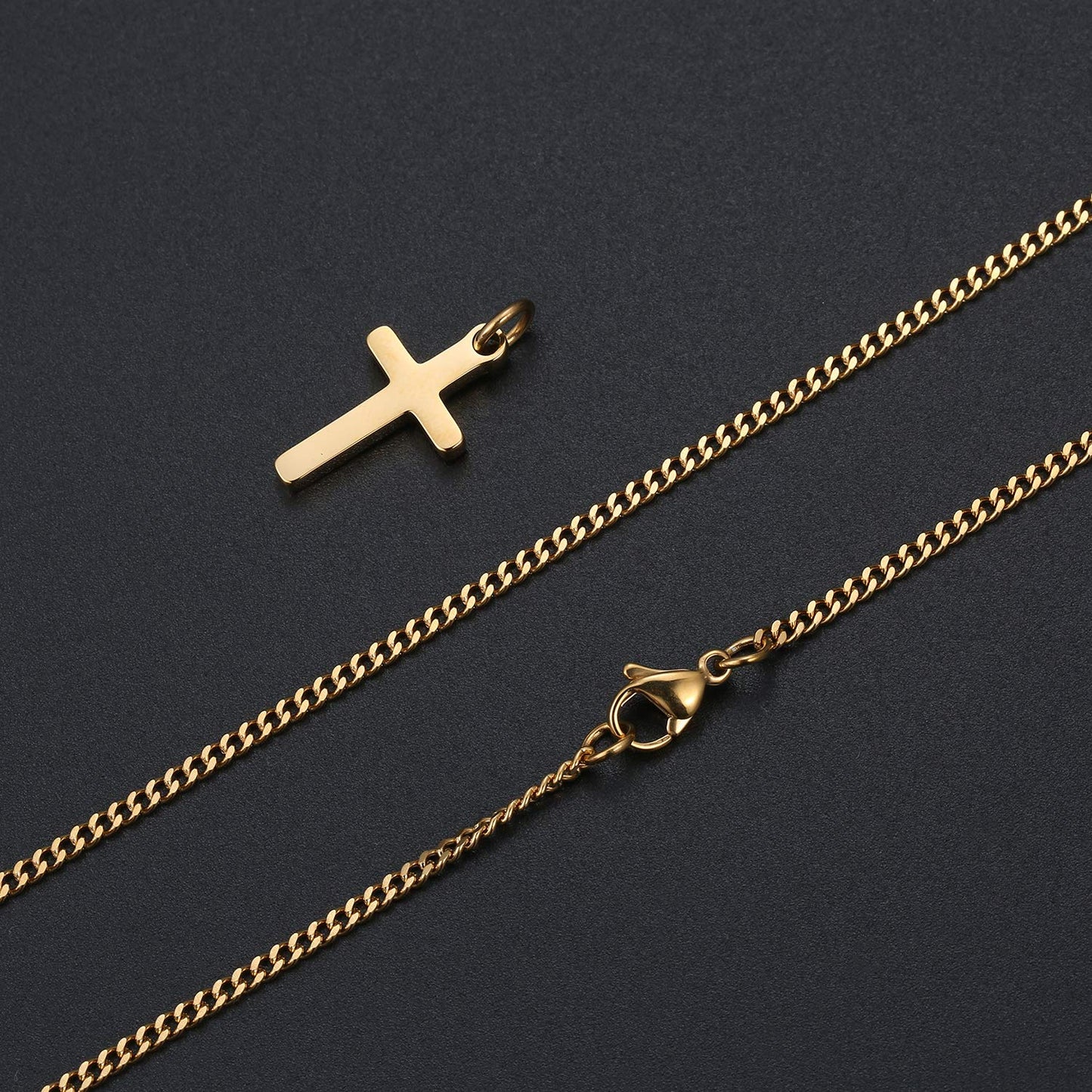 Joxevyia Small Cross Necklace for Boy 14K Gold Filled Stainless Steel Cross Pendant with Cuban Chain Necklace Simple Faith Jewel