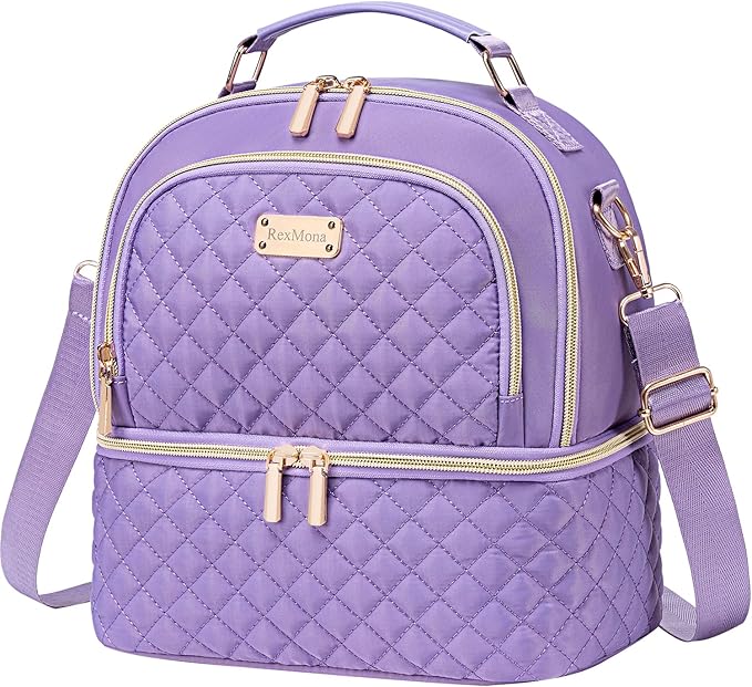Lunch Bag for Women,Dual Compartment Lunch Box for Womens, Insulated Lunchbag Leakproof Lunch Tote Lunch Cooler Bag for Women Men,Lunchbox with Adjustable Strap for Work Picnic Beach