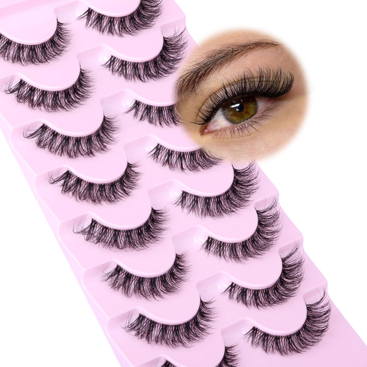 Cat Eye Lashes False Eyelashes Clear Band Natural Look Fluffy Faux Mink Lashes Wispy Soft Eyelashes Lightweight Handmade D Curl