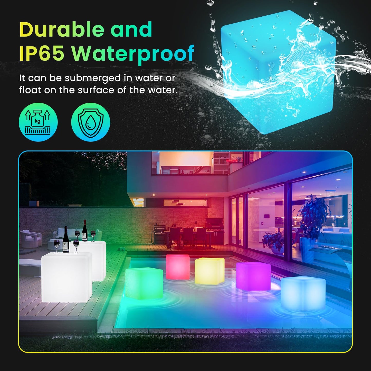 Loftek Led Cube Mood Lamp - 4-Inch Rgb Tesseract With Remote, Ip65 Waterproof, White Acrylic Night Light For Kids And Nursery