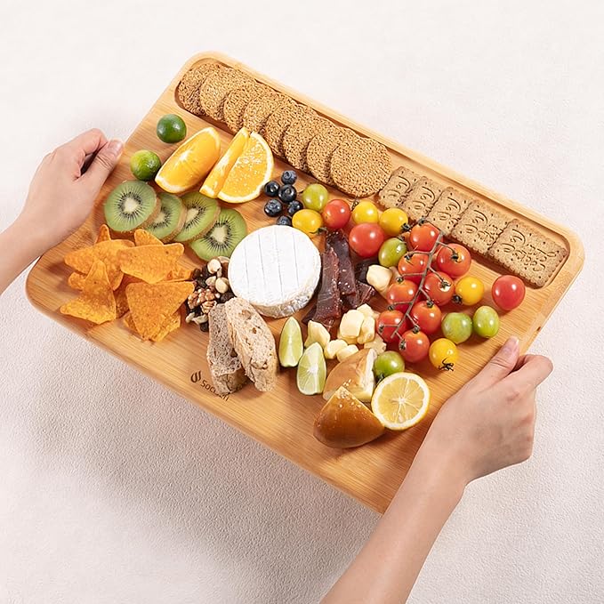 Extra Large Bamboo Board Charcuterie Wooden Cutting Chopping Board Butcher Block Nice Solid Thick Juice Groove Big Xl XXl xlarge Hardwood Kitchen Counter Organic Meat BBQ Kit(19.5" x 14" x 0.8")