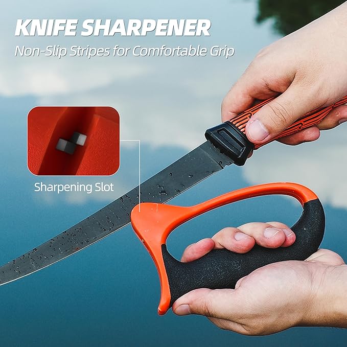 RUNCL Fishing Fillet Knife Combo Set, Fishing Tools Kit With 9" Fillet Knife, Fillet Fork, Knife Sharpener and Fish Scaler Remover, 4 Pieces fishing Kit Tool, Perfect for Fresh or Saltwater