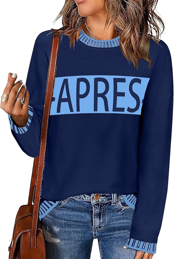 Sweaters for Women Crewneck Long Sleeve Contrast Pullover Graphic Chic Stitch Style Sweater Pullover Jumper Tops