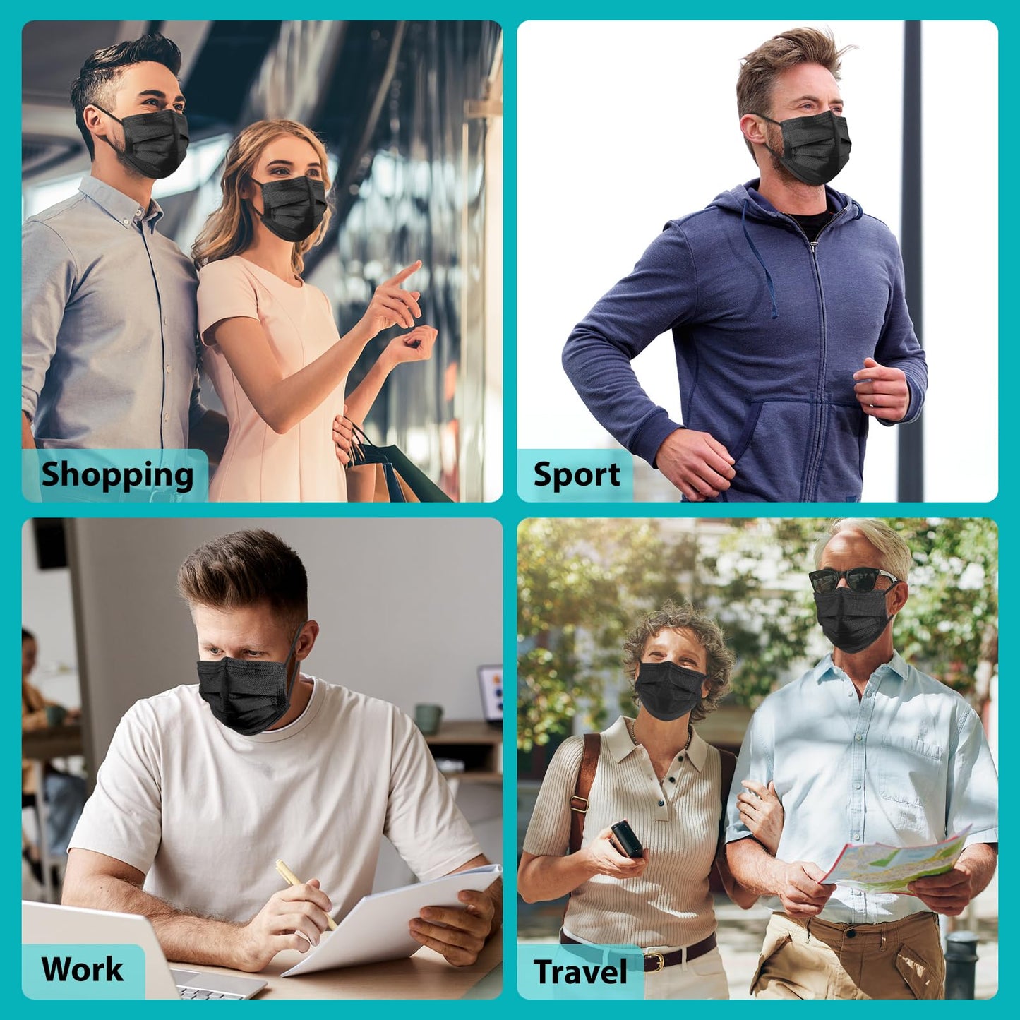 ZTANPS 50PCS Disposable Face Masks, Black Masks, 3 Layer Protection Black Disposable Face Masks