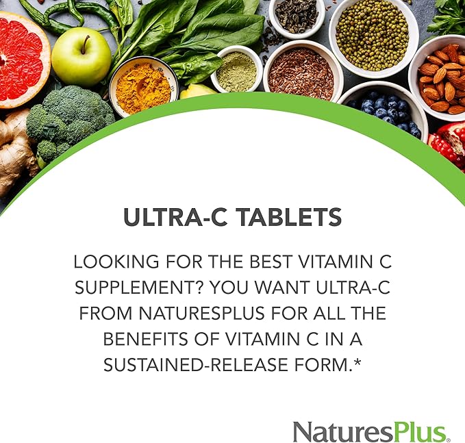 NaturesPlus Ultra-C 2000 mg - 90 Tablets, Pack of 2 - Vitamin C with Rose Hips - Immune & Antioxidant Support - Vegetarian, Gluten Free - 180 Servings