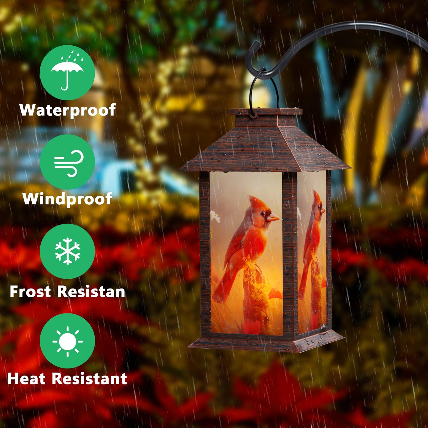 Johunt Solar Lanterns Outdoor  Waterproof Cardinal Garden Hanging Lanterns With Led Flickering Flameless Candles  Lantern Decor Birthday Gifts For Women Mom Grandma