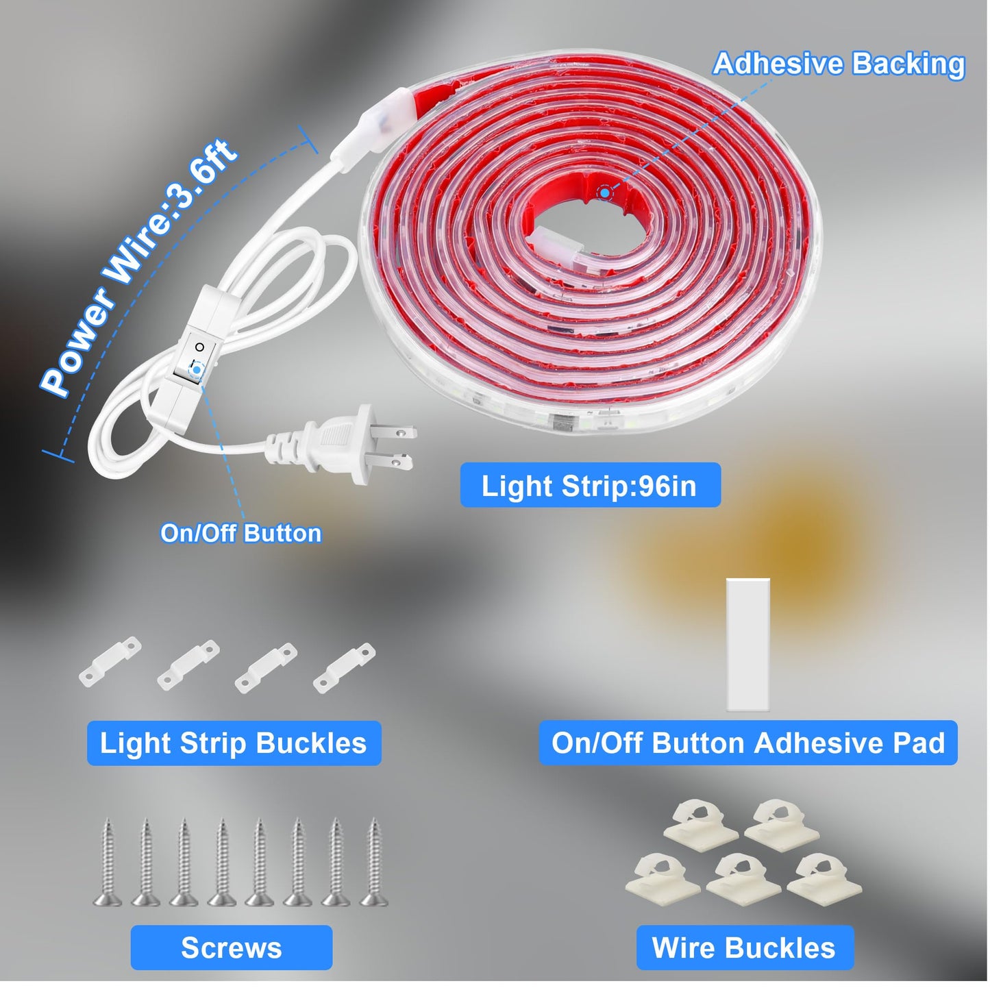maylit Under Cabinet Strip Lighting Plug in 96in, Ultra Bright Small LED Light Bar, 6000K Cool White, 110V-120V Wired Lights for Kitchen Cabinet, Counter, Workbench, Desk, Closet, Shelf, Indoor
