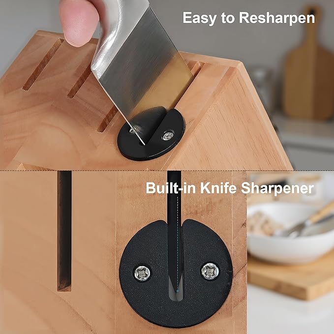Kuisine Upgraded Sharp Chef Knife Set with block, One piece Molding High Carbon Stainless Steel Forged,Ergonomic Non-slip Handle Knife Block Set with built-in Sharpener(Silver Natural,15PCS)