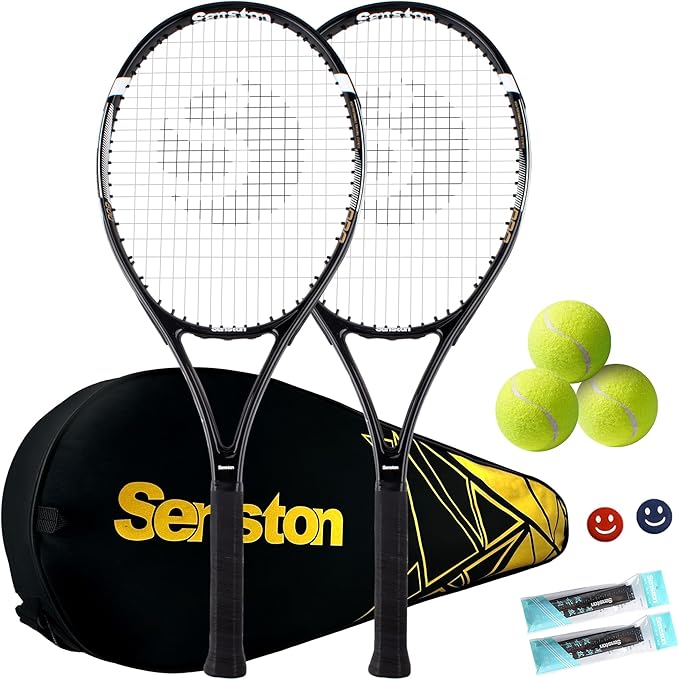 Senston Tennis Rackets for Adults 27 inch Tennis Racquets - 2 Player Tennis Racket Set with 3balls,2 Grips, 2 Vibration Da...