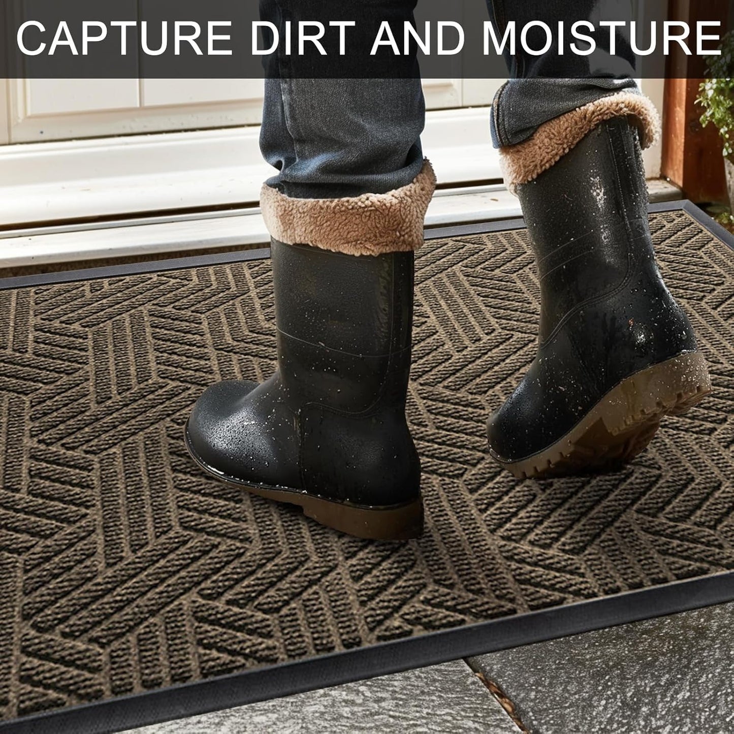 Front Door Mat 36"x24" Indoors Outdoors Welcome Mats, Waterproof Non-Slip Rubber Backing Heavy Duty Doormat Outside Entrance, Low Profile Entryway Rugs Floor Mat for Patio, Pattern B Brown