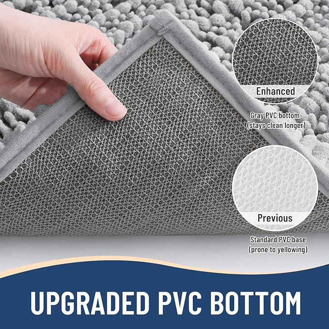 Arotive Luxury Chenille Bathroom Rug Mat, Extra Soft Thick Absorbent Shaggy Bath Rugs, Non-Slip Machine Wash Dry, Plush Bath Mats for Bathroom, Shower and Tub, 50x30, Light Grey