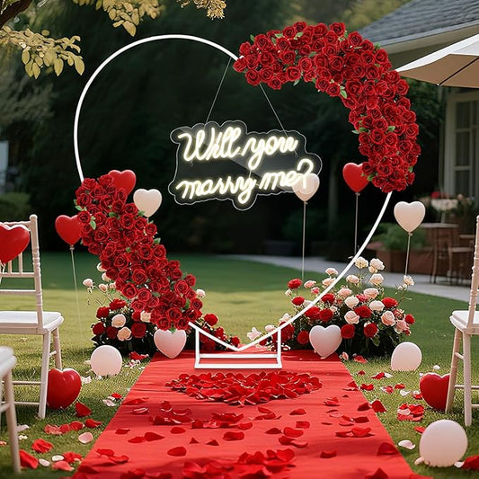 Breling 6.6ft Large Metal Heart Arch Stand and Will You Marry Me LED Neon Light Sign Backdrop for Outdoor Proposal Wedding...