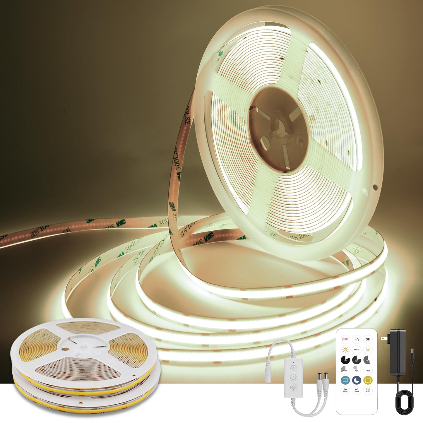 Pandery COB LED Strip Lights, 4000K Natural White, 65FT, Dimmable, Cuttable, Remote & App Control, Model P20M-320KIT-4000K