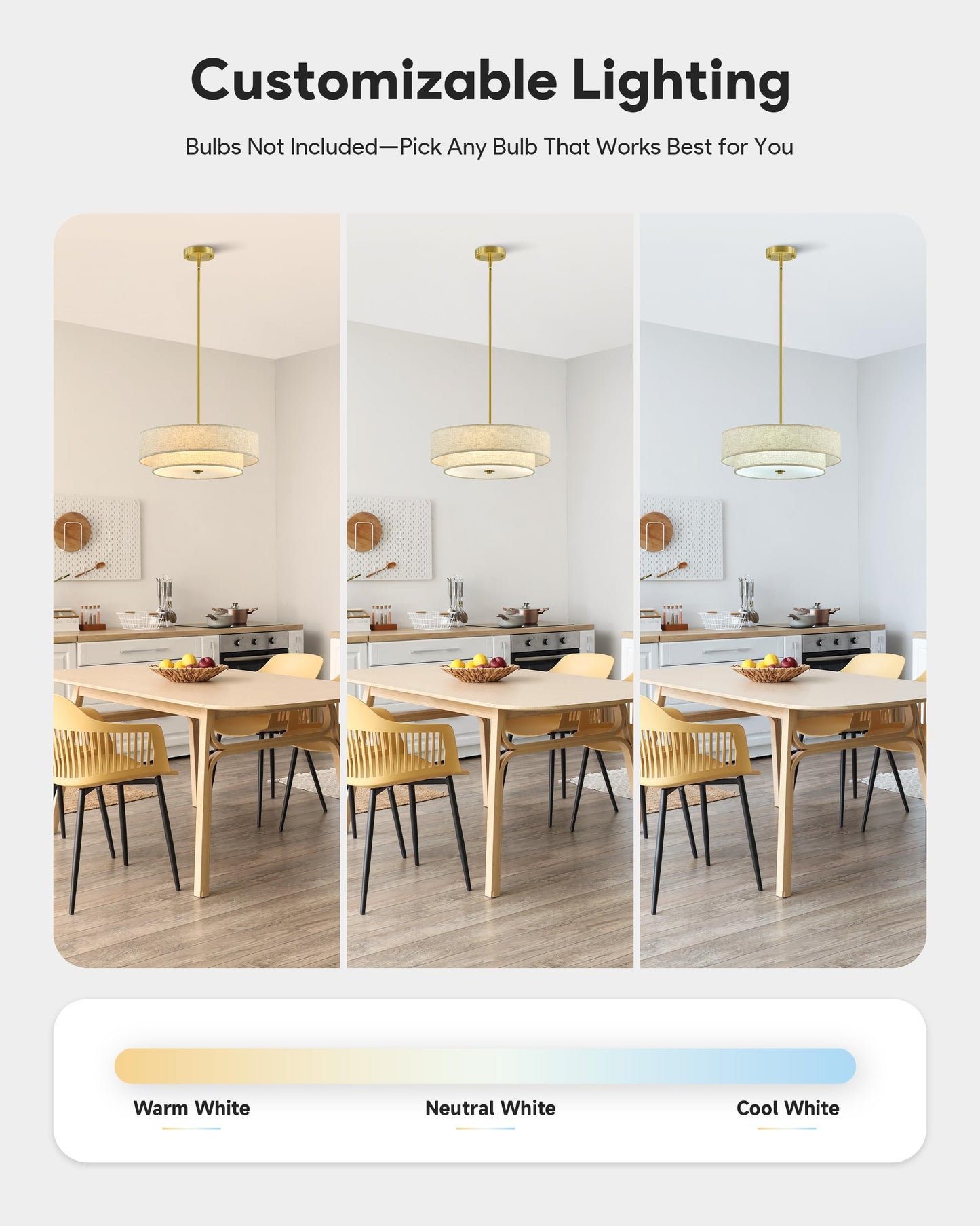 Vonluce 18 Modern Drum Chandelier, 4-Light Pendant Light Fixture, Gold Fabric Shade, Model Hcf1018Gd For Dining Room, Bedroom, Living Room