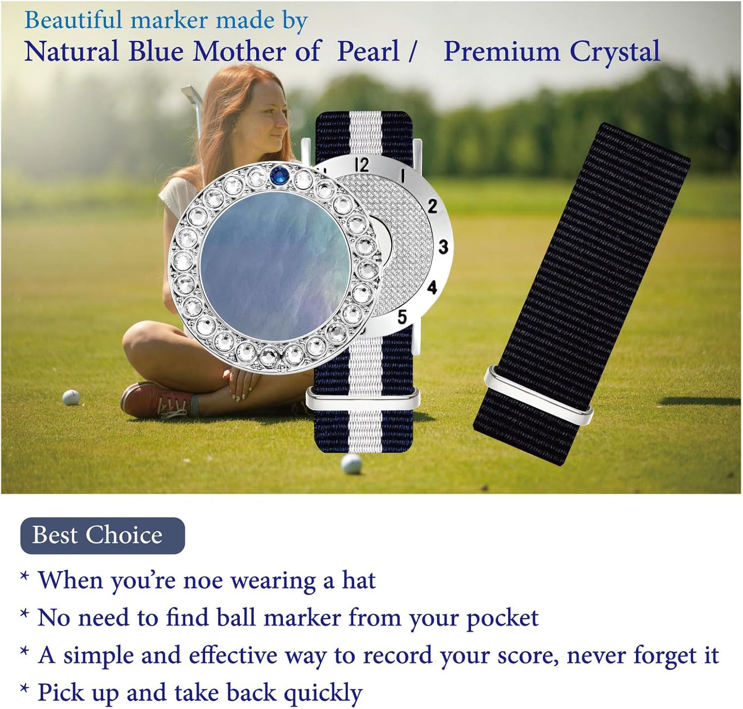 Golf Ball Marker with Golf Stroke Counter Bracelet, Pearl Crystal Ball Marker, Golf Accessories, Golf Gifts, Golf Counters for Women