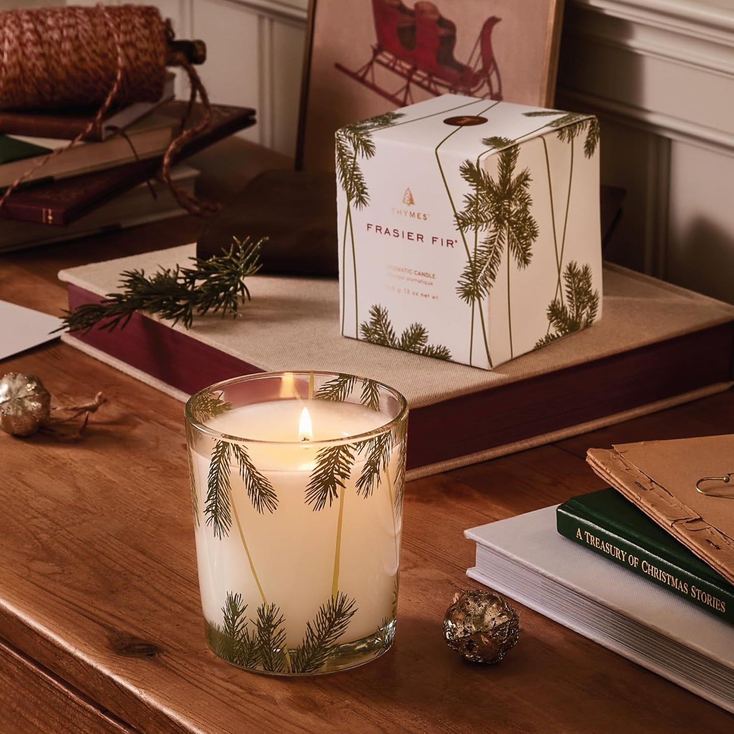 Thymes Frasier Fir Pine Needle Candle – Holiday Candles for Home Scented with Notes of Crisp Siberian Fir, Cedarwood & Sandalwood – Christmas Decor – Christmas Gifts for Women & Men (13 oz)