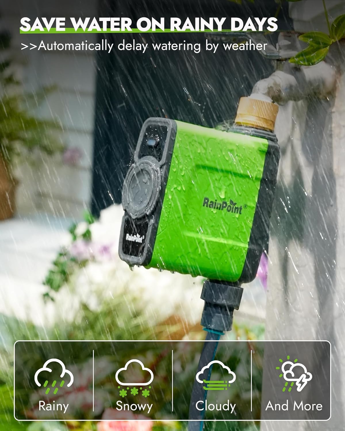 RAINPOINT WiFi Water Timer for Garden Hose, Brass Inlet WiFi Sprinkler Controller, Smart Hose Timer Valve, Automatic Drip Irrigation System/Rain Delay for Garden/Lawn/Yard (No Gateway)