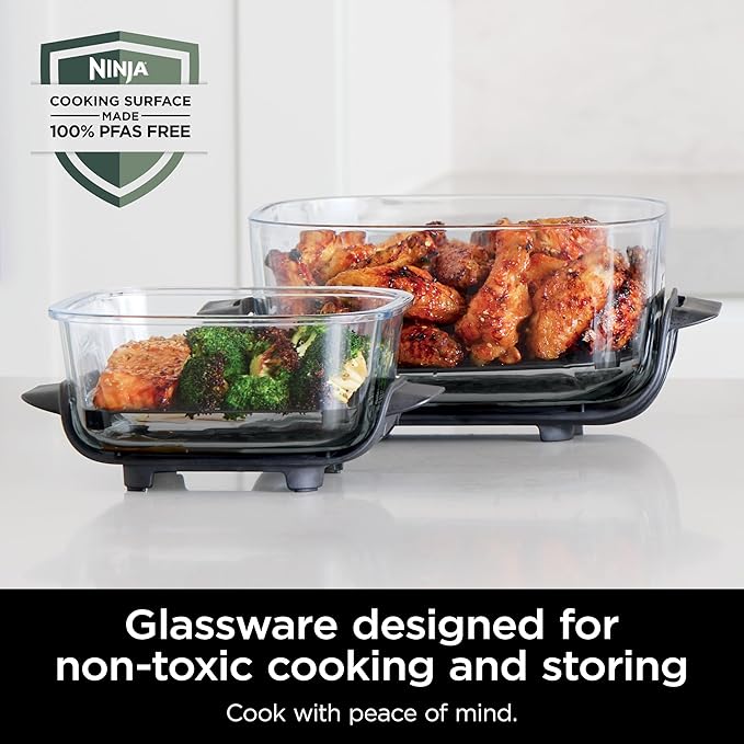 Ninja Crispi Air Fryer, Microwave, Freezer & Dishwasher Safe, Non Toxic Glass Portable Cooking System, 4 QT & 6 Cup Glass Containers with Storage Lids, Easy Meals, Air Fry, Bake, Green, FN101SG