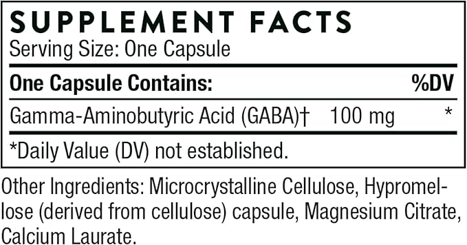 THORNE PharmaGABA-100 - GABA Supplement - 100 mg Natural Source Gamma-Aminobutyric Acid - Support a Calm State of Mind and Restful Sleep* - 60 Capsules