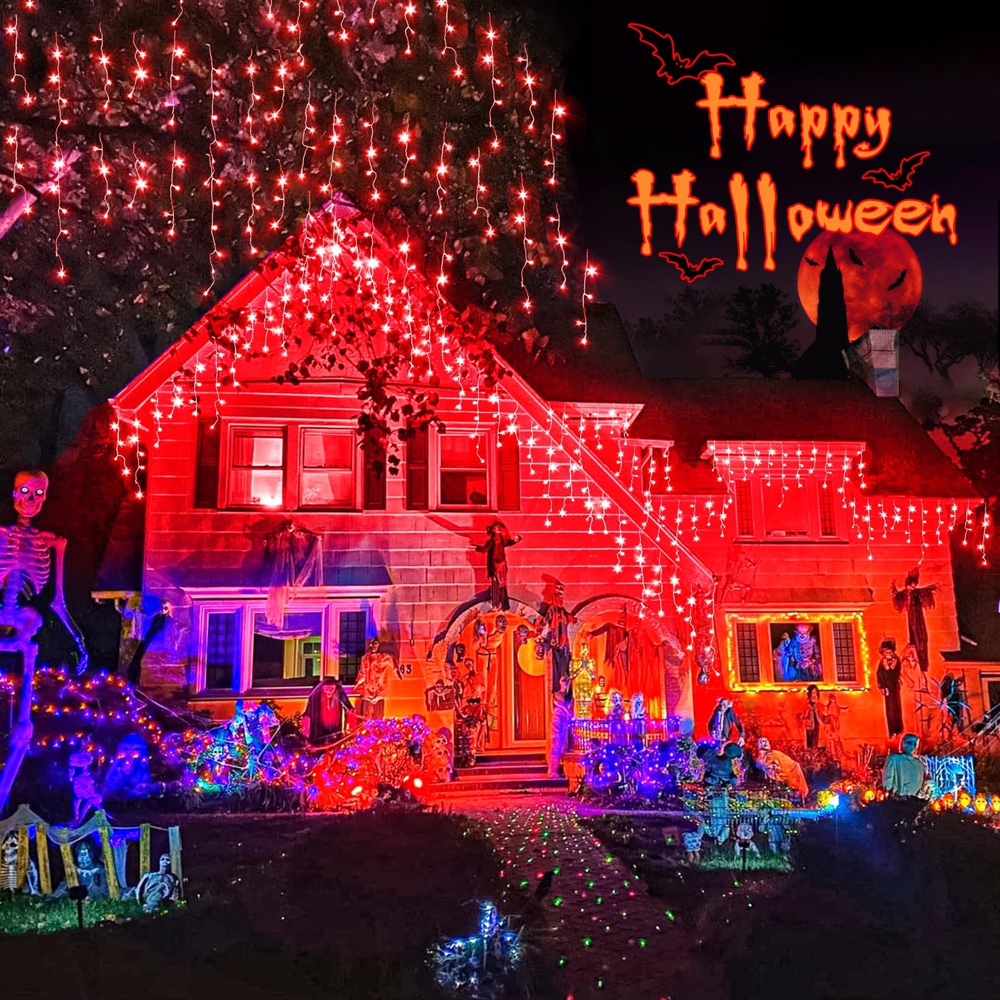 Einiiya Icicle Lights, 66ft 640 LED, Waterproof Red Christmas Lights, 8 Modes, Model BG-CL3M3-306L01