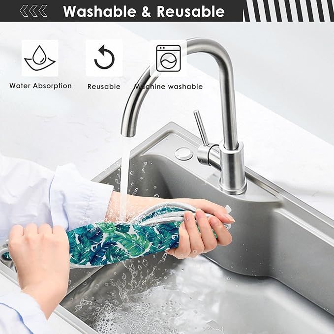 Kitchen Faucet Absorbent Mat,Turquoise Green Palm Leaves Water Splash Guard for Sink, Faucet Drip Catcher Thicken Sponge Microfiber Faucet Water Catcher Mat Sink Absorbent Mat for Kitchen 23x5in 2Pack