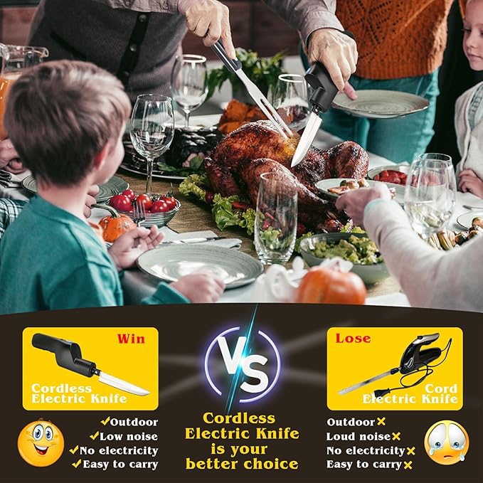 YOTAN Cordless Electric Knife, Electric Turkey Carver, Portable Rechargeable Lithium Electric Knife with Safety Lock, for Carving Meat, Turkey, Fish, Poultry, Steak, Bread, Vegetables, Handmade