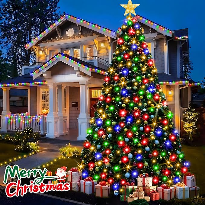 KNONEW 600FT 1500 LED Christmas String Lights Outdoor Green Wire Fairy Light 8 Modes & Timer Plug in Waterproof for Xmas Yard Tree Wedding Party Holiday Decorations(Multicolor)