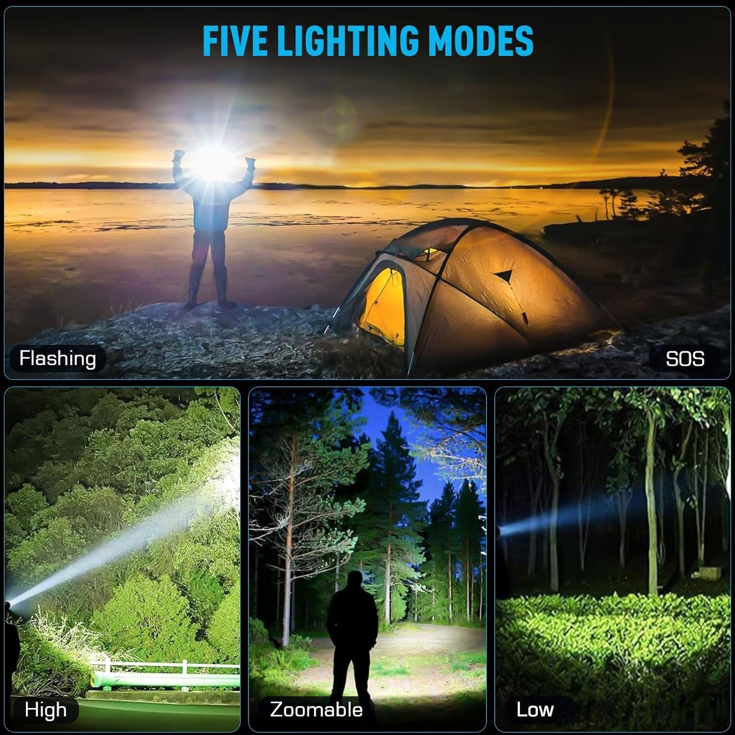 Headlamp 5000 Lumens Led Rechargeable Head Lamps  Zoomable Headlight With 5 Modes & Ipx7 Waterproof  120 Adjustable Head Lights For Forehead For Outdoor  Camping  Hard Hat  Hunting Fathers Day Gift