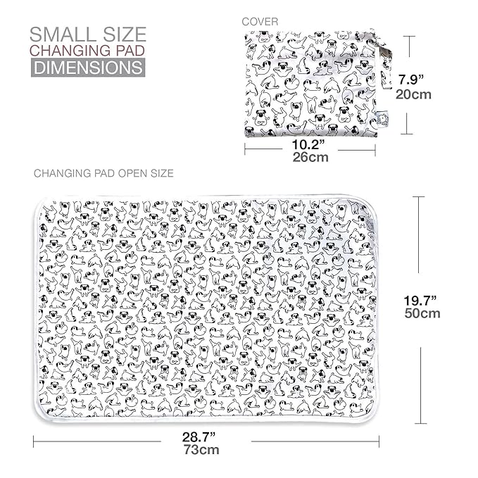 Flockthree Waterproof Baby Diaper Changing Pad with Storage Bag (28.7" X 19.7") Washable Wipeable Reusable Leak Proof Diaper Travel Mat Station Changing Mattress Liner Cribs Bed Cover, Dogs