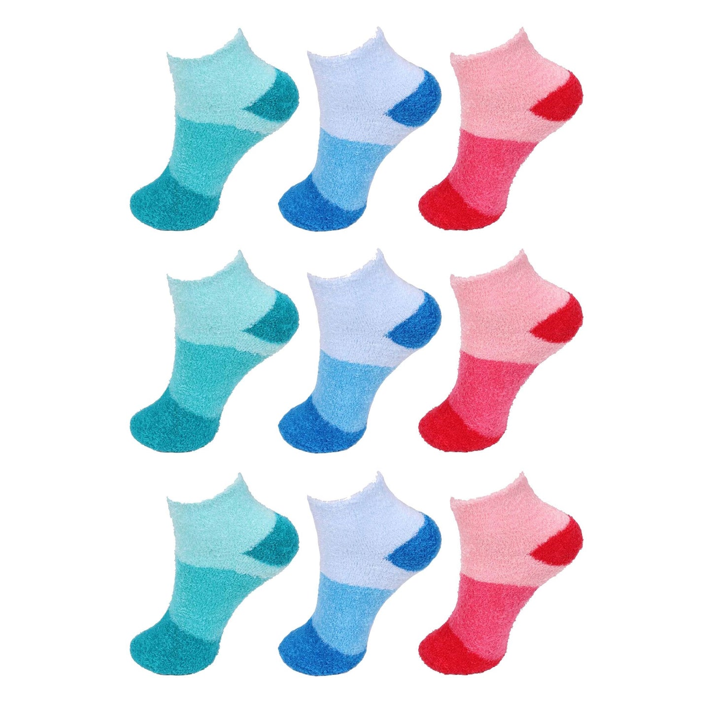 Women's Small Medium Super Aloe Infused Fuzzy Cozy Nylon Ankle Home Bed Socks, Assorted 9 Pairs