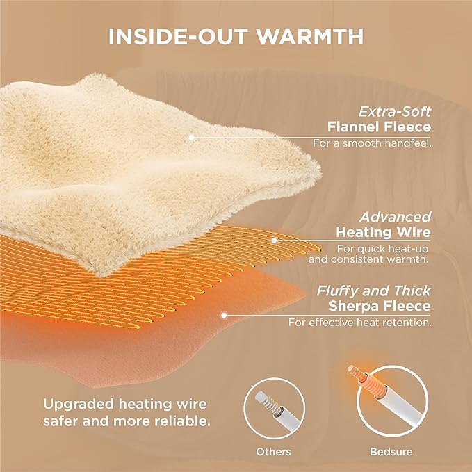 Bedsure Electric Blanket Full Size - Soft Flannel Heated Blanket, Fast Heating with 10 Time Settings & 6 Heat Settings, Warm Gift for Grandma (72x84 inches, Blue)