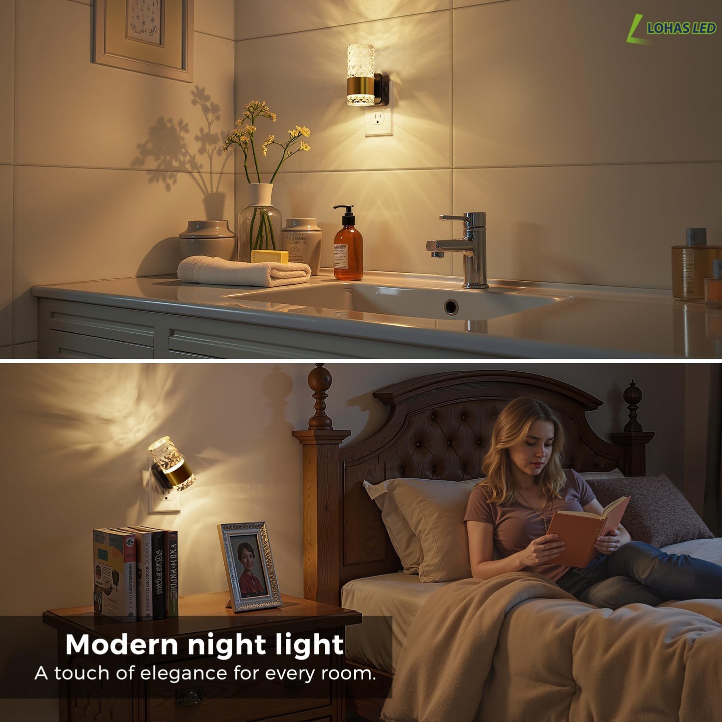 L Lohas Led Night Light  Modern Night Lights Plug Into Wall  2 Pack 3000K Soft Warm 0-100Lm Adjustable Nightlights Automatic Nightlights Plug In With Dusk To Dawn Sensor For Room Bathroom Hallway